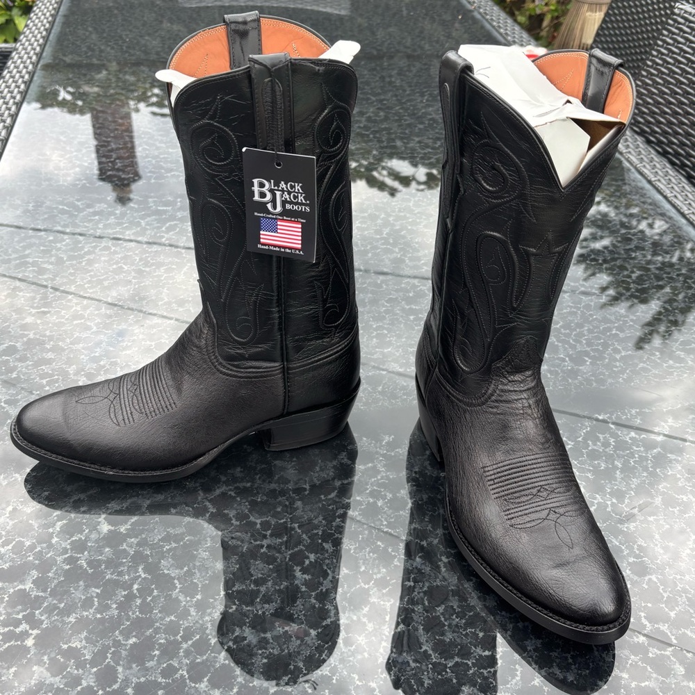 Black Jack Men's Black Smooth Ostrich Cowboy Boots - BRAND NEW: 9.5D